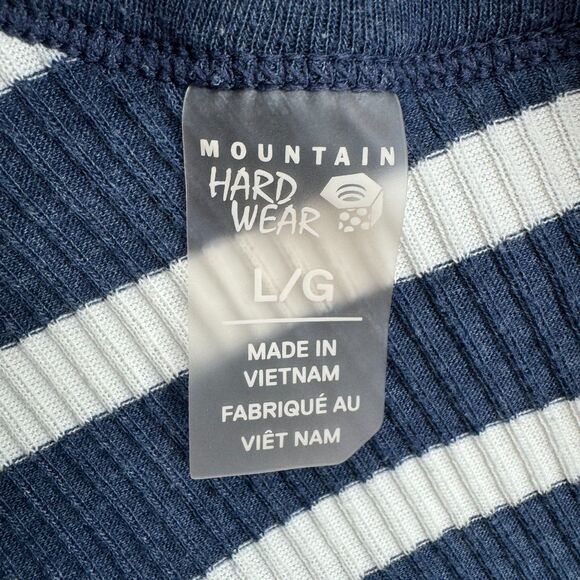 MOUNTAIN HARDWEAR Blue White Striped Keyhole Back Short Sleeve Top Size Large L - Picture 5 of 6